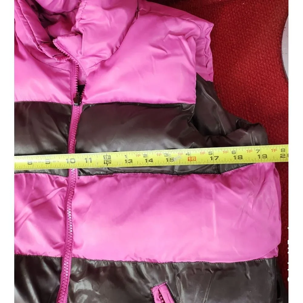 The Childrens Place Pink‎ & Brown Striped Puffer Vest L 10/12